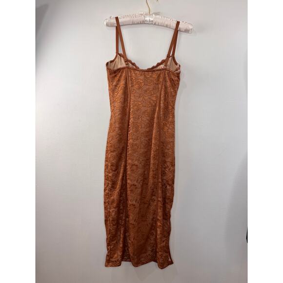 Popilush Brown Bodycon Dress Stretch Lace Floral Sweetheart Spaghetti M Medium - Picture 5 of 8